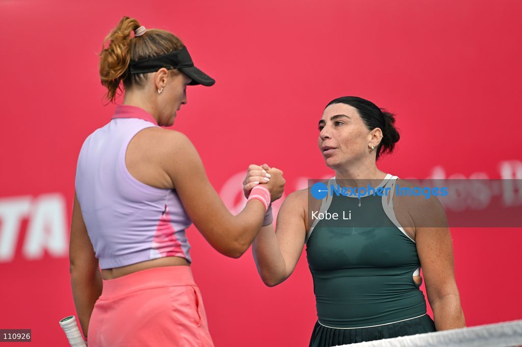 Elena Pridankina, a Russian tennis player, and Ekaterine Gorgodze, a Georgian tennis player, during Qualifying of Hong Kong Tennis Open (WTA 250) on October 31, 2026 in Hong Kong. (Photo by Kobe Li/Nexpher Images)