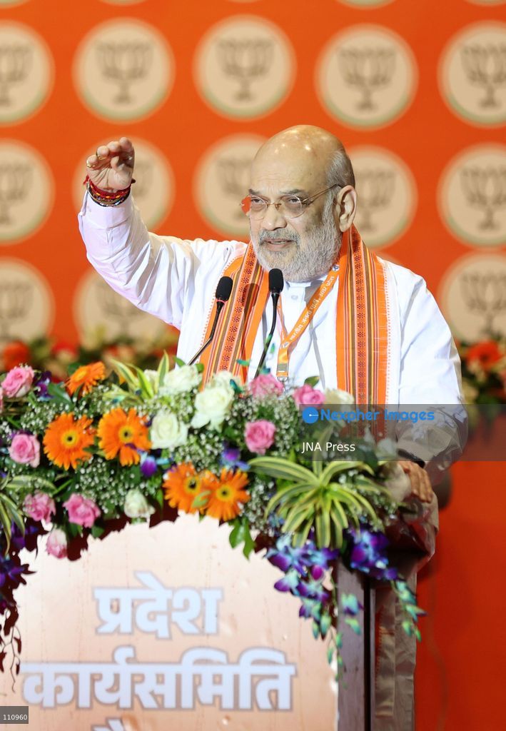 LUCKNOW, INDIA - OCTOBER 30, 2026: Union Home Minister Amit Shah, along with Uttar Pradesh Chief Minister Yogi Adityanath, BJP National General Secretary Vinod Tawde and Smriti Irani and other leaders, during the BJP Working Committee meeting at the Bhimrao Ambedkar Auditorium of Dr Ram Manohar Lohia National Law University in Lucknow. (Photo by Jitendra Prakash/JNA Press via Nexpher Images)