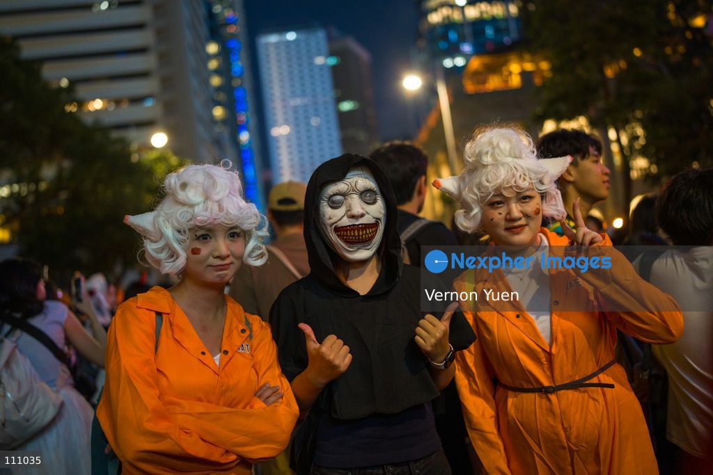 People dress in costumes at a Halloween market in Central District on October 31, 2026 in Hong Kong. (Photo by Vernon Yuen/Nexpher Images)