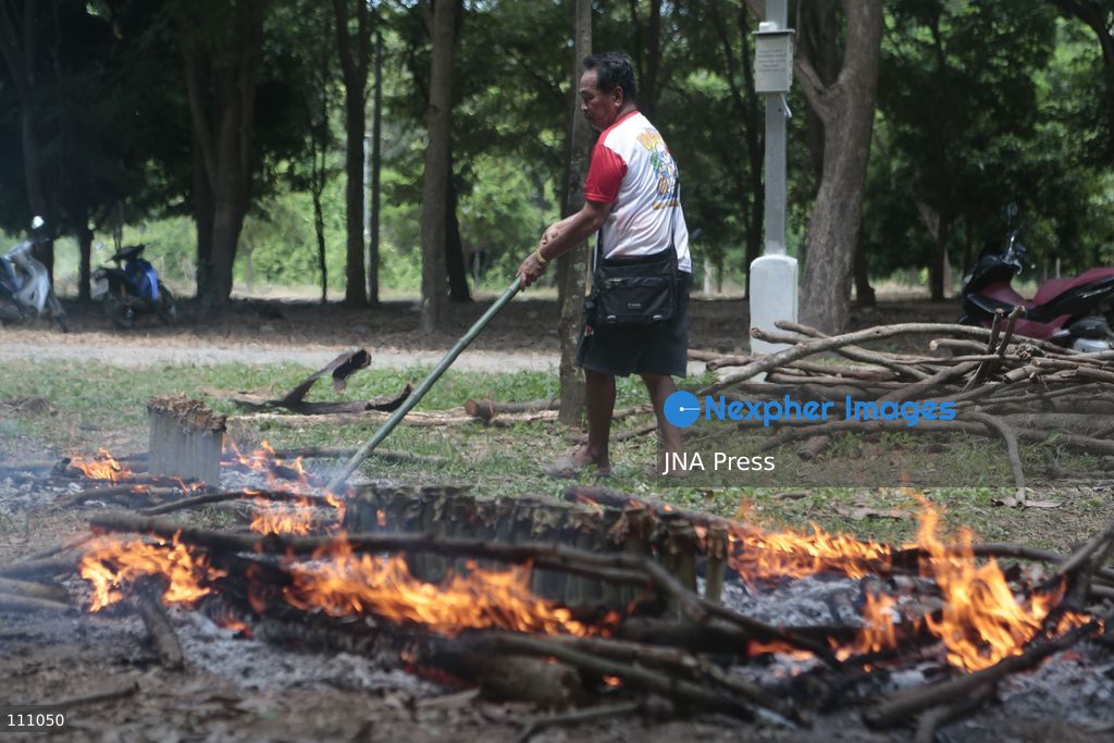 NAKHON SAWAN, THAILAND - OCTOBER 31, 2026: Villagers roast sticky rice in bamboo tubes, known as Khao Lam, at a temple in Nakhon Sawan province, north of Bangkok, ahead of a Kathin ceremony held after the end of Buddhist Lent. The rice is distributed to people who attend the ceremony, in a tradition passed down through generations that encourages villagers to work together. (Photo by Chaiwat Subprasom/JNA Press via Nexpher Images)