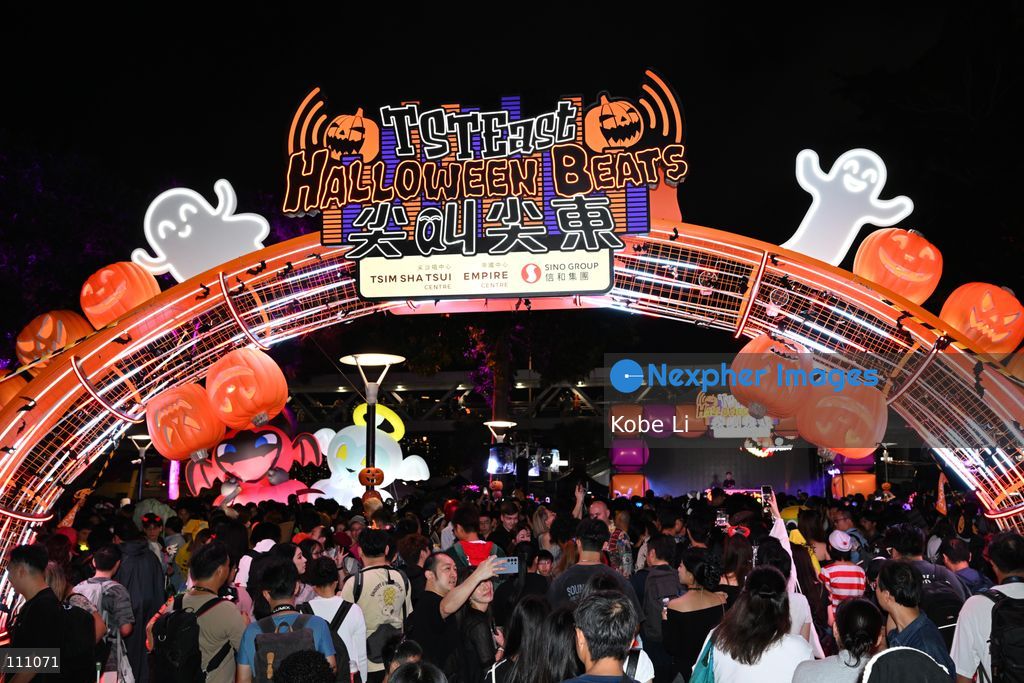 Visitors visiting a TST East Halloween Beats even during Halloween day at Tsim Sha Tsui East on October 31, 2026 in Hong Kong. (Photo by Kobe Li/Nexpher Images)