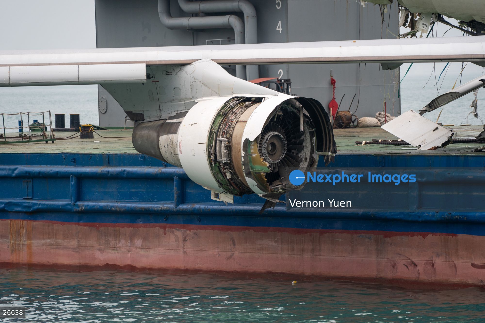 The turbofan engine of an ACT Airlines Boeing 747-400 cargo