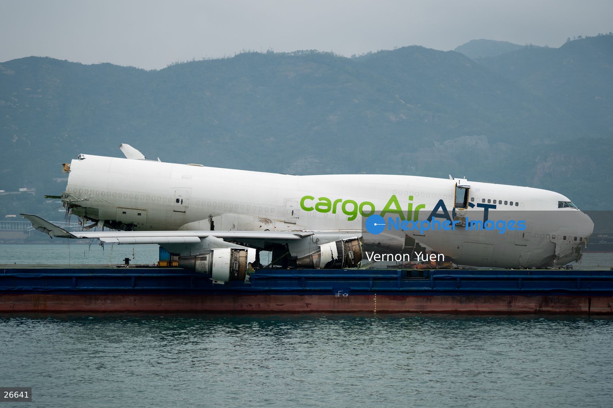 The main fuselage section of an ACT Airlines Boeing 747-400 cargo