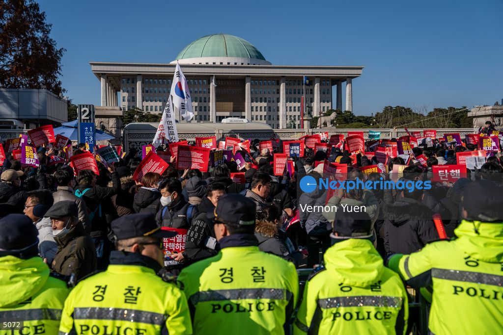 South Korea Protest outside National Assembly During Impeachment Vote