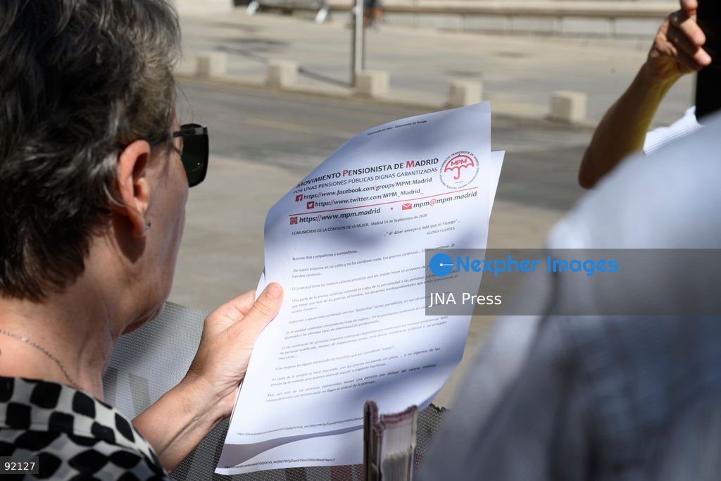 MADRID, SPAIN, SEPTEMBER 14, 2026: Pensioners gather outside the Congress of Deputies in Madrid during a demonstration calling for the protection of Spain’s public pension system. The rally was organized by the Madrid Pensioners’ Movement. Photo by Tomas Calle / JNA Press. (Photo by Tomas Calle/JNA Press via Nexpher Images)