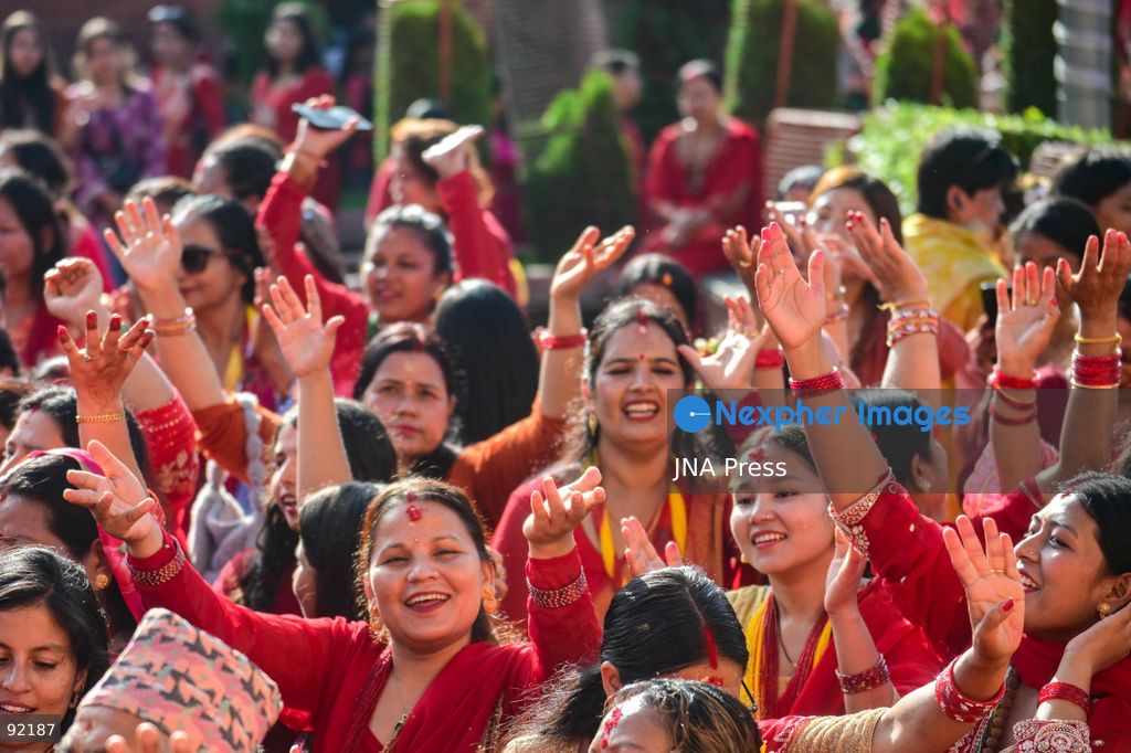 KATHMANDU, NEPAL, SEPTEMBER 14, 2026: Hindu women devotees dressed in traditional red attire gather at Pashupatinath Temple in Kathmandu to celebrate Hartalika Teej. Women offer prayers and perform religious rituals dedicated to Lord Shiva and Goddess Parvati, with many observing a traditional fast and gathering for worship, devotional singing and dancing during the festival. Photo by Safal Prakash Shrestha / JNA Press. (Photo by Safal Prakash Shrestha/JNA Press via Nexpher Images)