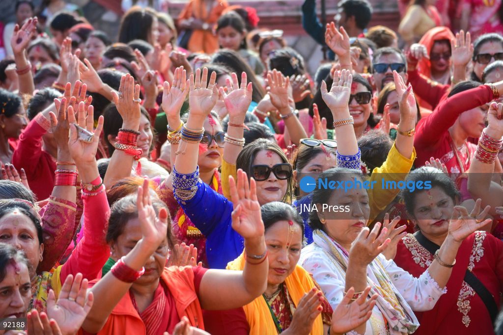 KATHMANDU, NEPAL, SEPTEMBER 14, 2026: Hindu women devotees dressed in traditional red attire gather at Pashupatinath Temple in Kathmandu to celebrate Hartalika Teej. Women offer prayers and perform religious rituals dedicated to Lord Shiva and Goddess Parvati, with many observing a traditional fast and gathering for worship, devotional singing and dancing during the festival. Photo by Safal Prakash Shrestha / JNA Press. (Photo by Safal Prakash Shrestha/JNA Press via Nexpher Images)