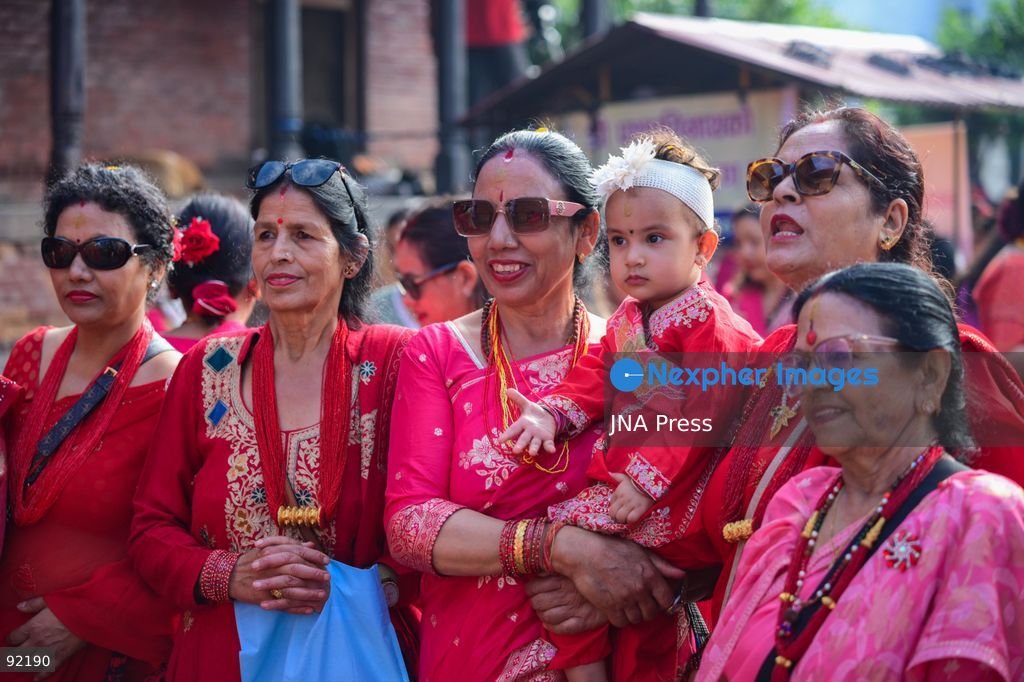 KATHMANDU, NEPAL, SEPTEMBER 14, 2026: Hindu women devotees dressed in traditional red attire gather at Pashupatinath Temple in Kathmandu to celebrate Hartalika Teej. Women offer prayers and perform religious rituals dedicated to Lord Shiva and Goddess Parvati, with many observing a traditional fast and gathering for worship, devotional singing and dancing during the festival. Photo by Safal Prakash Shrestha / JNA Press. (Photo by Safal Prakash Shrestha/JNA Press via Nexpher Images)