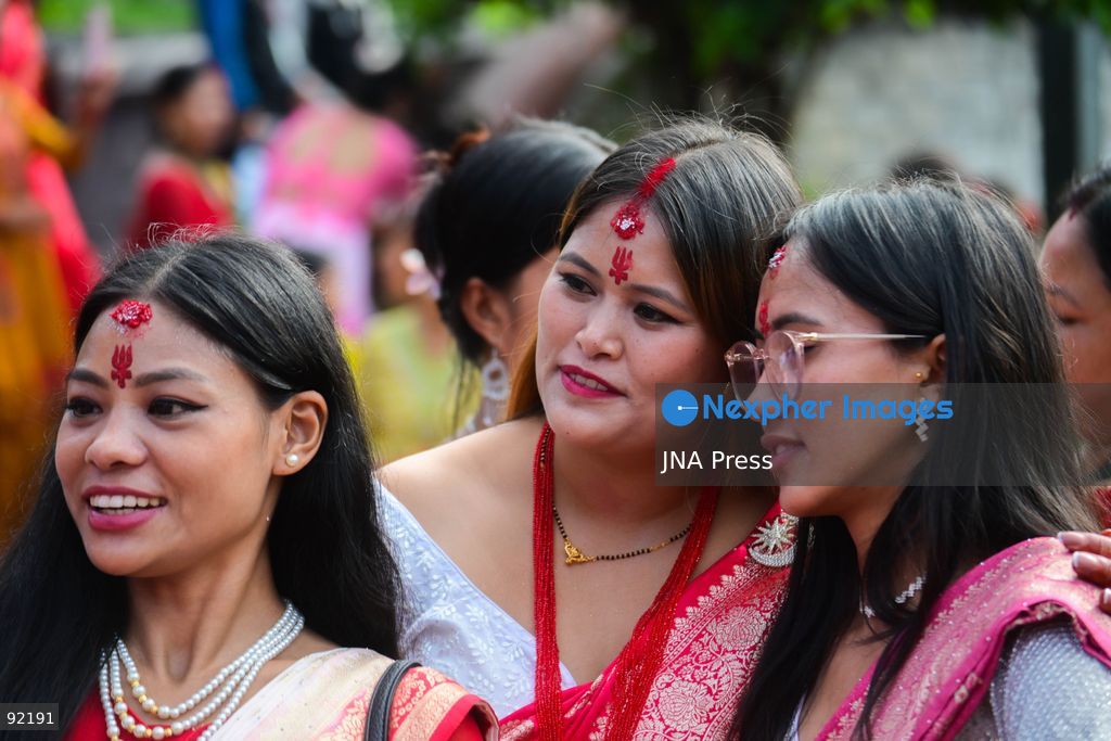 KATHMANDU, NEPAL, SEPTEMBER 14, 2026: Hindu women devotees dressed in traditional red attire gather at Pashupatinath Temple in Kathmandu to celebrate Hartalika Teej. Women offer prayers and perform religious rituals dedicated to Lord Shiva and Goddess Parvati, with many observing a traditional fast and gathering for worship, devotional singing and dancing during the festival. Photo by Safal Prakash Shrestha / JNA Press. (Photo by Safal Prakash Shrestha/JNA Press via Nexpher Images)