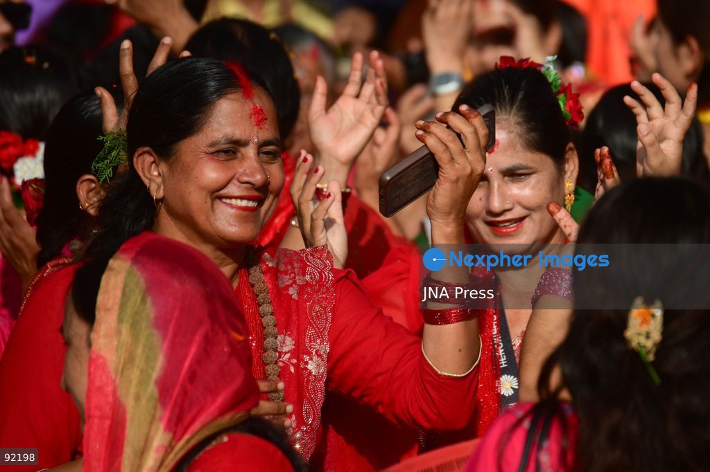 KATHMANDU, NEPAL, SEPTEMBER 14, 2026: Hindu women devotees dressed in traditional red attire gather at Pashupatinath Temple in Kathmandu to celebrate Hartalika Teej. Women offer prayers and perform religious rituals dedicated to Lord Shiva and Goddess Parvati, with many observing a traditional fast and gathering for worship, devotional singing and dancing during the festival. Photo by Safal Prakash Shrestha / JNA Press. (Photo by Safal Prakash Shrestha/JNA Press via Nexpher Images)