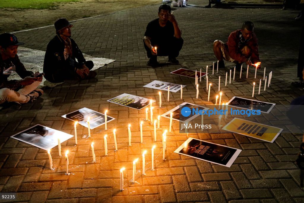 SURAKARTA, CENTRAL JAVA, INDONESIA, SEPTEMBER 14, 2026: Journalists and media workers take part in a solidarity prayer at Solo City Hall for five journalists, two crew members and a guide who lost contact while covering the eruption of Mount Anak Krakatau in the Sunda Strait. The event was organized by the Solo branches of the Indonesian Photojournalists Association (PFI), Indonesian Journalists Association (PWI) and Alliance of Independent Journalists (AJI), together with journalists from various media organizations, in support of ongoing search efforts. Photo by Ilham Nur Arifin / JNA Press. (Photo by Ilham Nur Arifin/JNA Press via Nexpher Images)
