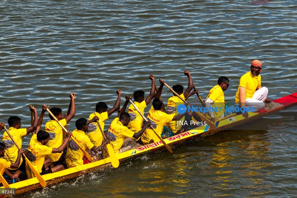 BRAHMANBARIA, BANGLADESH, SEPTEMBER 12, 2026: Rowers compete during a traditional boat race on the Titas River in Brahmanbaria as spectators gather along the riverbanks to watch the event. Traditional boat racing remains a popular cultural event in Bangladesh’s river communities, bringing together teams and spectators for competitions held on the country’s waterways. Photo by Anisur Rahman / JNA Press. (Photo by Anisur Rahman/JNA Press via Nexpher Images)