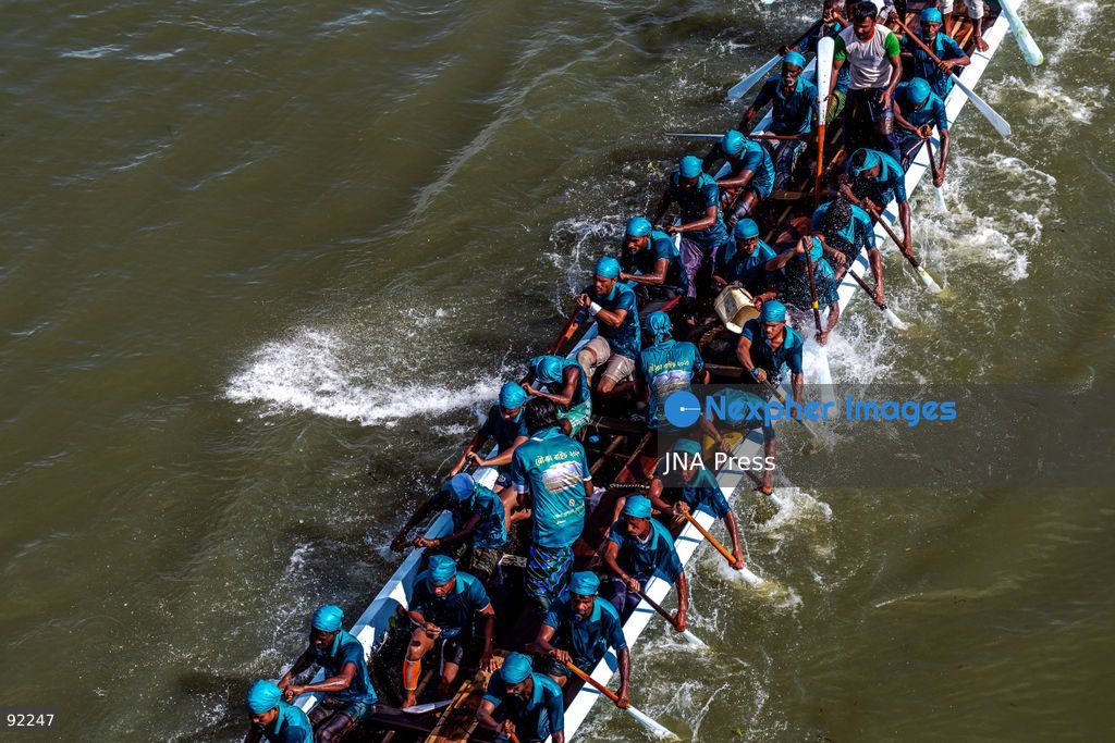 BRAHMANBARIA, BANGLADESH, SEPTEMBER 12, 2026: Rowers compete during a traditional boat race on the Titas River in Brahmanbaria as spectators gather along the riverbanks to watch the event. Traditional boat racing remains a popular cultural event in Bangladesh’s river communities, bringing together teams and spectators for competitions held on the country’s waterways. Photo by Anisur Rahman / JNA Press. (Photo by Anisur Rahman/JNA Press via Nexpher Images)