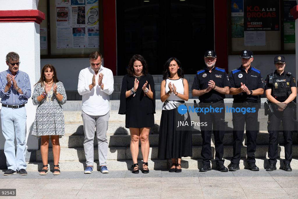 SAN SEBASTIÁN DE LOS REYES, MADRID, SPAIN, SEPTEMBER 15, 2026: Mayor Lucía Fernández, Government Sub-delegate in Madrid Pilar Trinidad Núñez and other participants observe a minute of silence outside San Sebastián de los Reyes City Hall in memory of a local woman who was killed by her husband on September 11. Photo by Tomas Calle / JNA Press. (Photo by Tomas Calle/JNA Press via Nexpher Images)