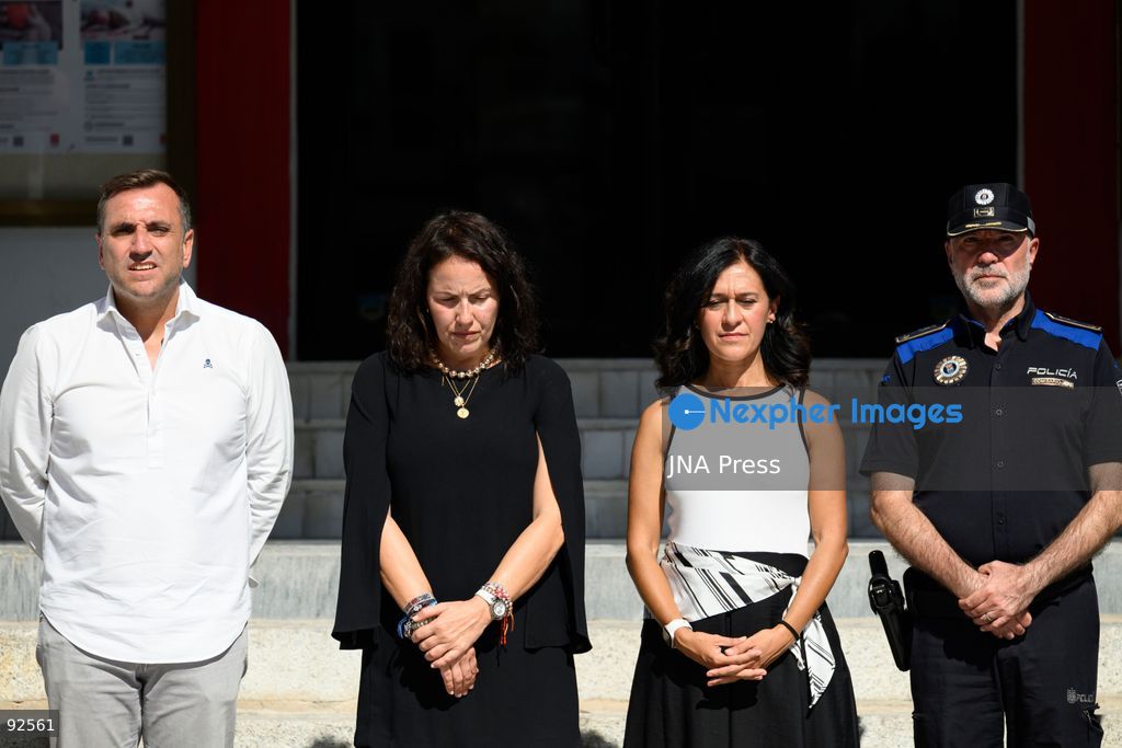 SAN SEBASTIÁN DE LOS REYES, MADRID, SPAIN, SEPTEMBER 15, 2026: Mayor Lucía Fernández, Government Sub-delegate in Madrid Pilar Trinidad Núñez and other participants observe a minute of silence outside San Sebastián de los Reyes City Hall in memory of a local woman who was killed by her husband on September 11. Photo by Tomas Calle / JNA Press. (Photo by Tomas Calle/JNA Press via Nexpher Images)