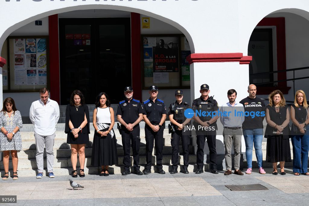 SAN SEBASTIÁN DE LOS REYES, MADRID, SPAIN, SEPTEMBER 15, 2026: Mayor Lucía Fernández, Government Sub-delegate in Madrid Pilar Trinidad Núñez and other participants observe a minute of silence outside San Sebastián de los Reyes City Hall in memory of a local woman who was killed by her husband on September 11. Photo by Tomas Calle / JNA Press. (Photo by Tomas Calle/JNA Press via Nexpher Images)