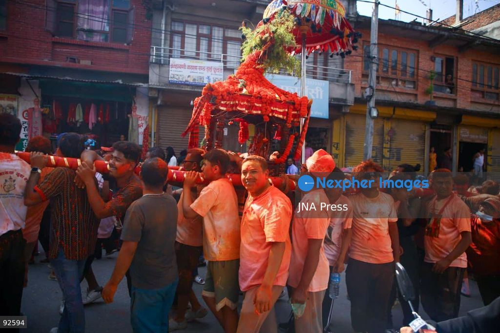 BHAKTAPUR, NEPAL, SEPTEMBER 15, 2026: Hindu devotees take part in a traditional chariot procession during Ganesh Chaturthi celebrations at Suryabinayak Temple in Bhaktapur. The Ganesh Khat Jatra and Rath Yatra were accompanied by traditional music as worshippers gathered at the temple to offer prayers marking the Hindu festival dedicated to Lord Ganesha. Photo by Gopal Dahal / JNA Press. (Photo by Gopal Dahal/JNA Press via Nexpher Images)