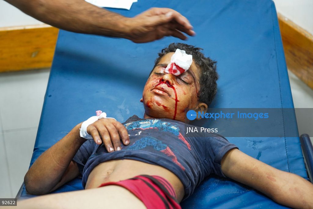 KHAN YOUNIS, GAZA STRIP, PALESTINE, SEPTEMBER 15, 2026: The bodies of two Palestinians and a number of wounded people, including children, arrive at Nasser Medical Complex following a reported Israeli strike on tents housing displaced Palestinians at Al-Sumoud camp west of Khan Younis in the southern Gaza Strip. Photo by Ramzi Abu Amer / JNA Press. (Photo by Ramzi Abu Amer/JNA Press via Nexpher Images)