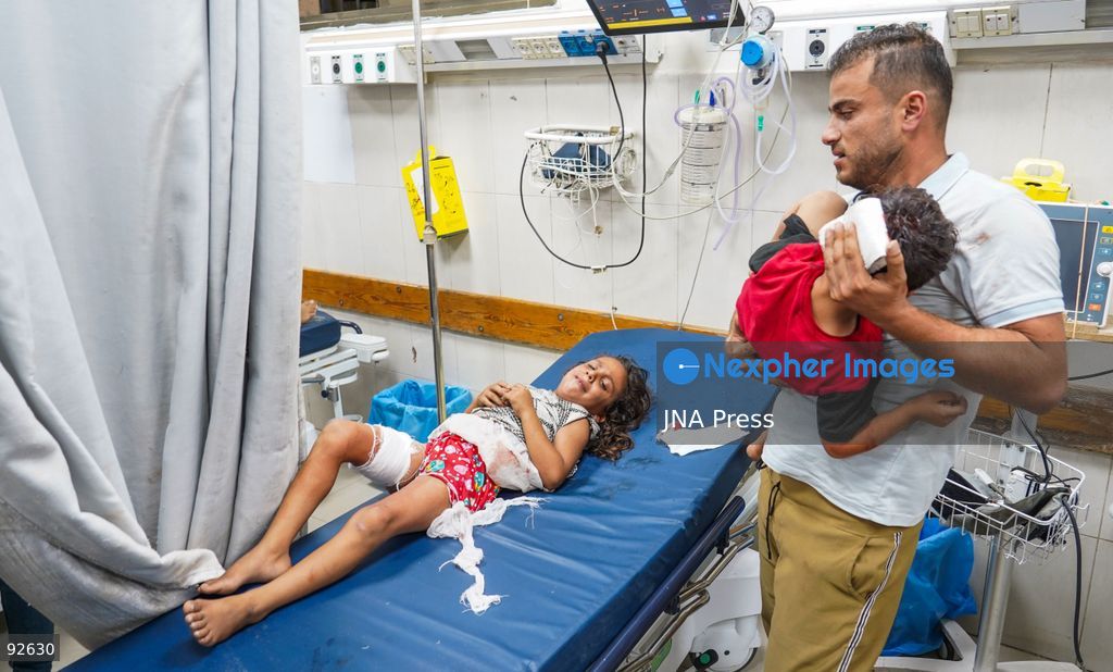 KHAN YOUNIS, GAZA STRIP, PALESTINE, SEPTEMBER 15, 2026: The bodies of two Palestinians and a number of wounded people, including children, arrive at Nasser Medical Complex following a reported Israeli strike on tents housing displaced Palestinians at Al-Sumoud camp west of Khan Younis in the southern Gaza Strip. Photo by Ramzi Abu Amer / JNA Press. (Photo by Ramzi Abu Amer/JNA Press via Nexpher Images)