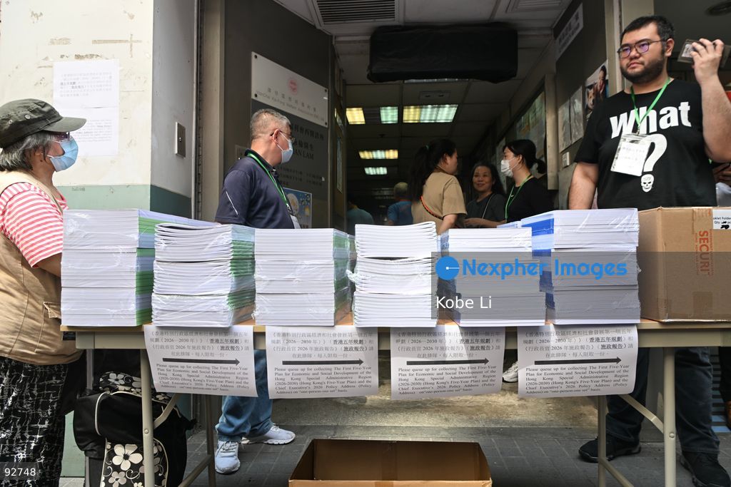 People lining up to get the First Five-Year Plan for Economic and Social Development of the Hong Kong Special Administrative Region (2026-2030) and the Chief Executive's 2026 Policy Address on September 16, 2026 in Hong Kong. (Photo by Kobe Li/Nexpher Images)