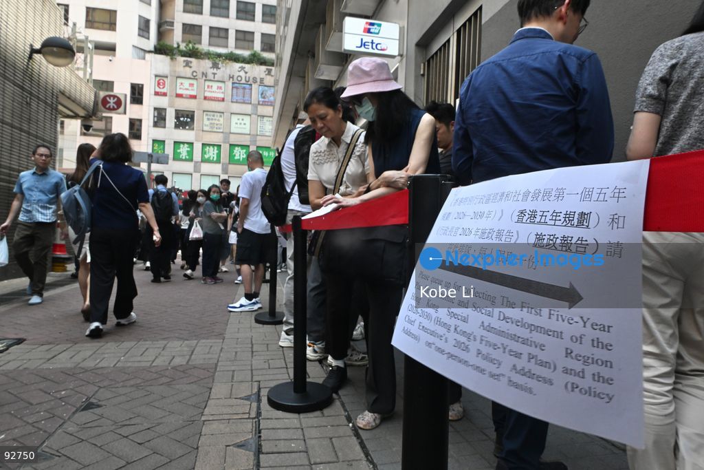 People lining up to get the First Five-Year Plan for Economic and Social Development of the Hong Kong Special Administrative Region (2026-2030) and the Chief Executive's 2026 Policy Address on September 16, 2026 in Hong Kong. (Photo by Kobe Li/Nexpher Images)