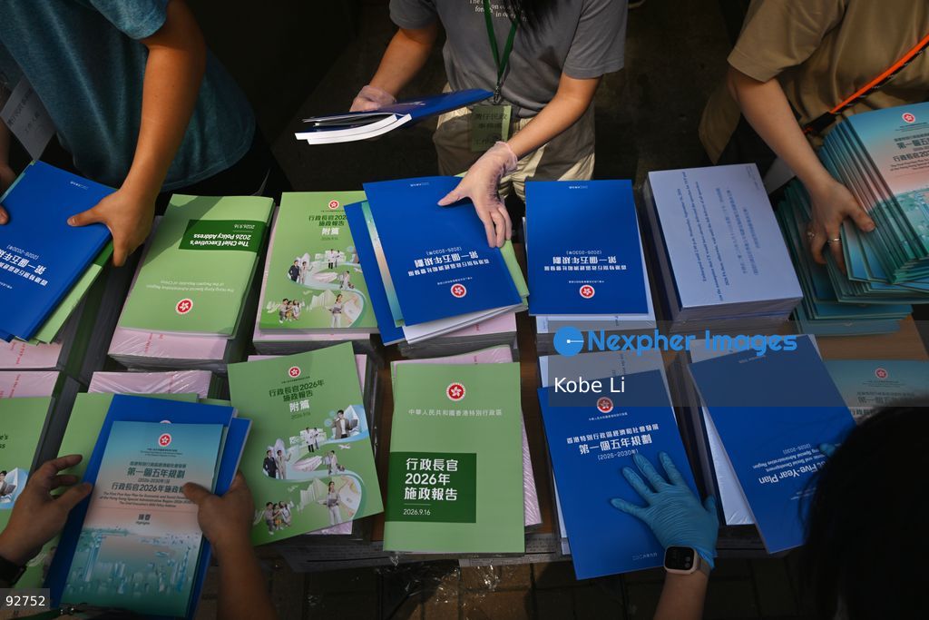 Staffs organizing the First Five-Year Plan for Economic and Social Development of the Hong Kong Special Administrative Region (2026-2030) and the Chief Executive's 2026 Policy Address on September 16, 2026 in Hong Kong. (Photo by Kobe Li/Nexpher Images)