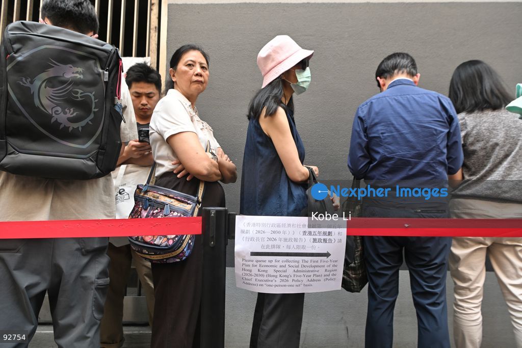 People lining up to get the First Five-Year Plan for Economic and Social Development of the Hong Kong Special Administrative Region (2026-2030) and the Chief Executive's 2026 Policy Address on September 16, 2026 in Hong Kong. (Photo by Kobe Li/Nexpher Images)