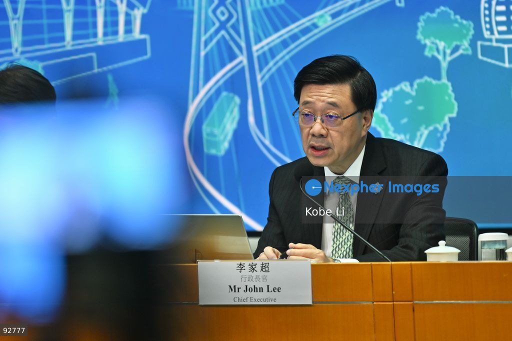Hong Kong Chief Executive, John Lee, during a press conference on the first five year plan and 2026 Policy Address on September 16, 2026 in Hong Kong. Hong Kong today released its First five year plan along side with the Chief Executive’s 2026 Policy Address. (Photo by Kobe Li/Nexpher Images)