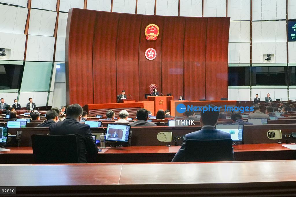 A general view from the ground floor of the Legislative Council chamber shows Hong Kong Chief Executive John Lee Ka-chiu delivering his 2026 Policy Address on September 16, 2026 in Hong Kong. (Photo by Zulu Lo/TMHK via Nexpher Images)
