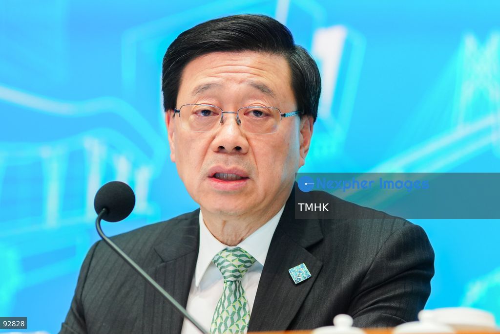 A close-up view shows Hong Kong Chief Executive John Lee Ka-chiu speaking during a press conference on the 2026 Policy Address and the "First Five-Year Plan of Hong Kong" on September 16, 2026 in Hong Kong. (Photo by Zulu Lo/TMHK via Nexpher Images)