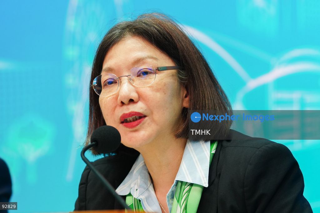 A close-up view shows Secretary for Constitutional and Mainland Affairs Janice Tse Siu-wa attending the press conference on the 2026 Policy Address and the "First Five-Year Plan of Hong Kong" on September 16, 2026 in Hong Kong. (Photo by Zulu Lo/TMHK via Nexpher Images)