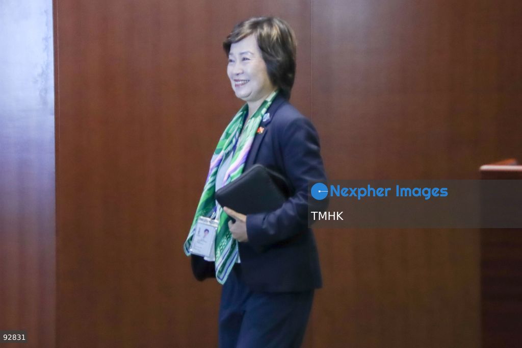 Secretary for Education Christine Choi Yuk-lin arrives at the Legislative Council chamber to attend the Chief Executive's 2026 Policy Address on September 16, 2026 in Hong Kong. (Photo by Gordon Choi/TMHK via Nexpher Images)