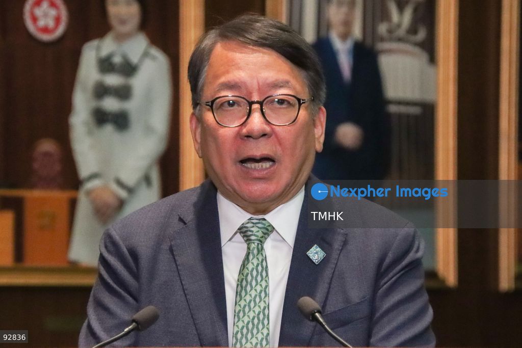 A close-up view shows Chief Secretary for Administration Chan Kwok-ki speaking about the newly delivered 2026 Policy Address and the "First Five-Year Plan of Hong Kong" on September 16, 2026 in Hong Kong. Chan highlighted that the government will continue to focus on the development of University Towns in the Northern Metropolis, aiming to transform Hong Kong into a premier global talent hub within the Guangdong-Hong Kong-Macao Greater Bay Area. (Photo by Gordon Choi/TMHK via Nexpher Images)