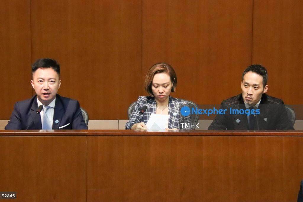 Legislative Councillors from the New People's Party, including Judy Chan Kapui, Dominic Lee Tsz-king, and Adrian Pedro Ho King-hong, speak to the media in response to the newly delivered 2026 Policy Address and the "First Five-Year Plan of Hong Kong" on September 16, 2026 in Hong Kong. The lawmakers welcomed the blueprints, highlighting the government's adoption of the party's proposals, such as enhanced pro-natalist measures, plans to eradicate sub-divided units, and initiatives to boost the aerospace economy and sports development. (Photo by Gordon Choi/TMHK via Nexpher Images)