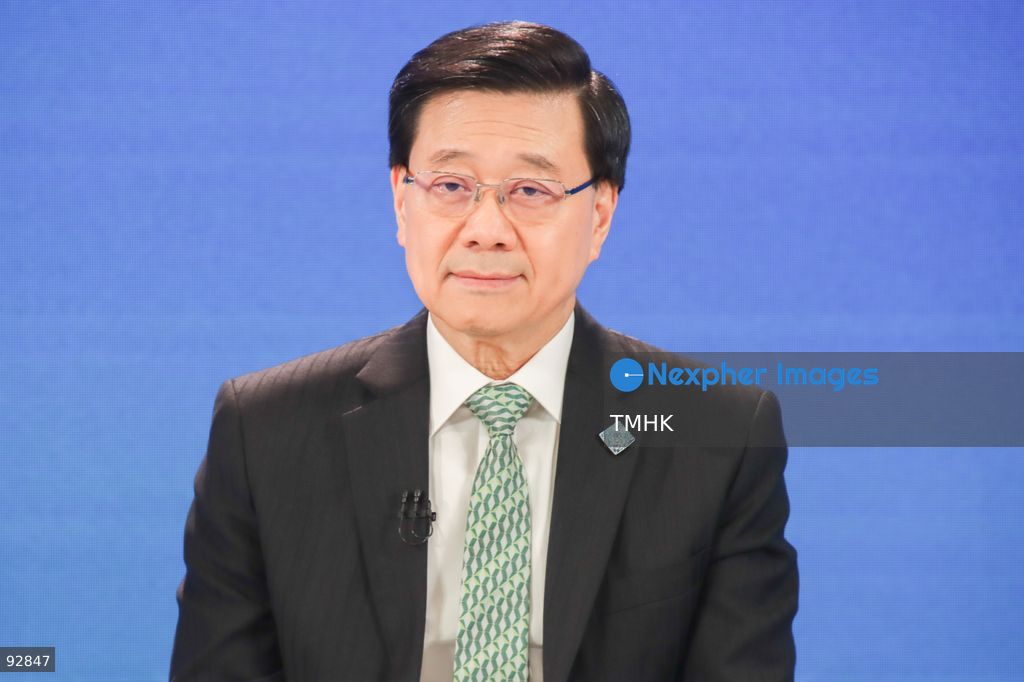 A close-up view shows Hong Kong Chief Executive John Lee Ka-chiu during a photo call ahead of a joint television forum on the 2026 Policy Address and the "First Five-Year Plan of Hong Kong" on September 16, 2026 in Hong Kong. (Photo by Gordon Choi/TMHK via Nexpher Images)