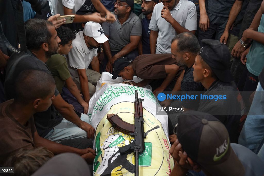 KHAN YOUNIS, GAZA STRIP, PALESTINE, SEPTEMBER 16, 2026: Mourners attend the funeral of Nael Abu Obeid in Khan Younis in the southern Gaza Strip. Abu Obeid was identified by Palestinian sources as a commander in the Al-Qassam Brigades, the armed wing of Hamas. Photo by Ramzi Abu Amer / JNA Press. (Photo by Ramzi Abu Amer/JNA Press via Nexpher Images)
