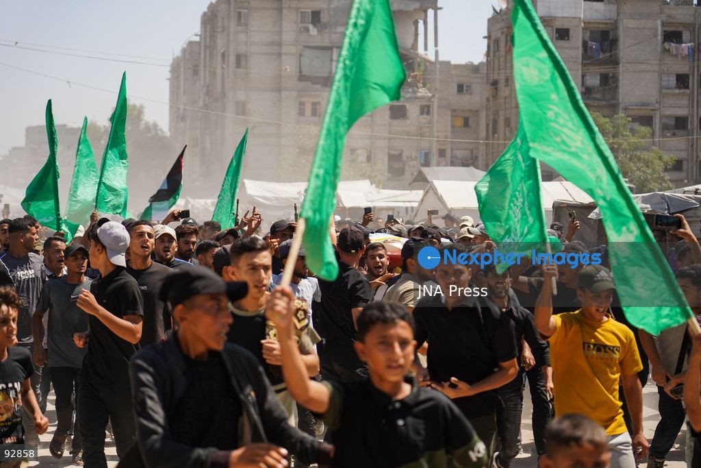 KHAN YOUNIS, GAZA STRIP, PALESTINE, SEPTEMBER 16, 2026: Mourners attend the funeral of Nael Abu Obeid in Khan Younis in the southern Gaza Strip. Abu Obeid was identified by Palestinian sources as a commander in the Al-Qassam Brigades, the armed wing of Hamas. Photo by Ramzi Abu Amer / JNA Press. (Photo by Ramzi Abu Amer/JNA Press via Nexpher Images)