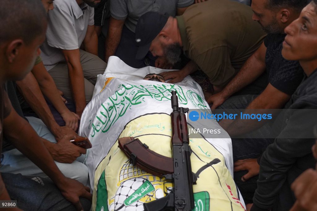 KHAN YOUNIS, GAZA STRIP, PALESTINE, SEPTEMBER 16, 2026: Mourners attend the funeral of Nael Abu Obeid in Khan Younis in the southern Gaza Strip. Abu Obeid was identified by Palestinian sources as a commander in the Al-Qassam Brigades, the armed wing of Hamas. Photo by Ramzi Abu Amer / JNA Press. (Photo by Ramzi Abu Amer/JNA Press via Nexpher Images)