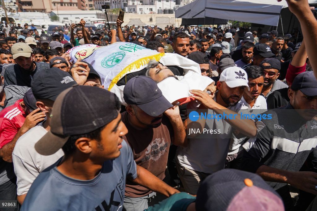 KHAN YOUNIS, GAZA STRIP, PALESTINE, SEPTEMBER 16, 2026: Mourners attend the funeral of Nael Abu Obeid in Khan Younis in the southern Gaza Strip. Abu Obeid was identified by Palestinian sources as a commander in the Al-Qassam Brigades, the armed wing of Hamas. Photo by Ramzi Abu Amer / JNA Press. (Photo by Ramzi Abu Amer/JNA Press via Nexpher Images)