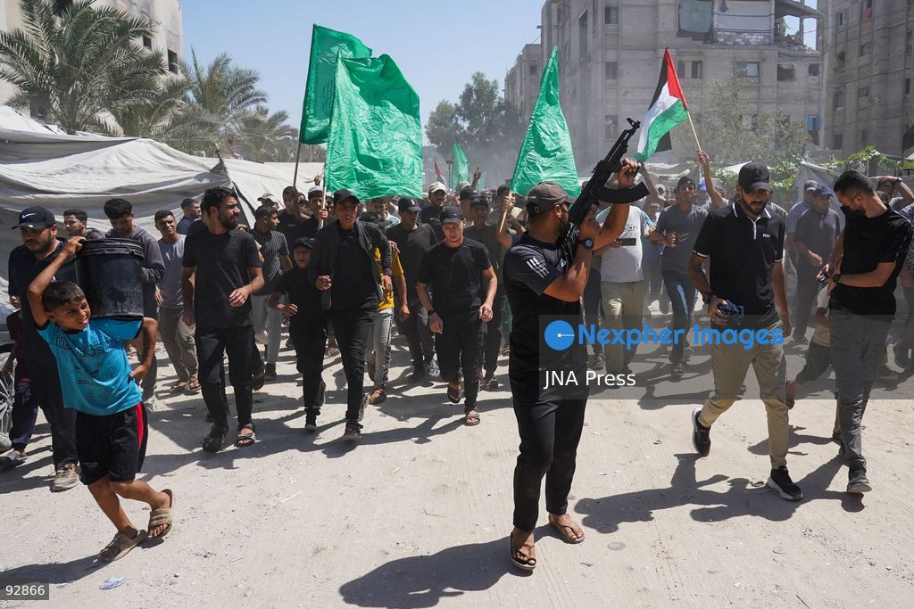 KHAN YOUNIS, GAZA STRIP, PALESTINE, SEPTEMBER 16, 2026: Mourners attend the funeral of Nael Abu Obeid in Khan Younis in the southern Gaza Strip. Abu Obeid was identified by Palestinian sources as a commander in the Al-Qassam Brigades, the armed wing of Hamas. Photo by Ramzi Abu Amer / JNA Press. (Photo by Ramzi Abu Amer/JNA Press via Nexpher Images)