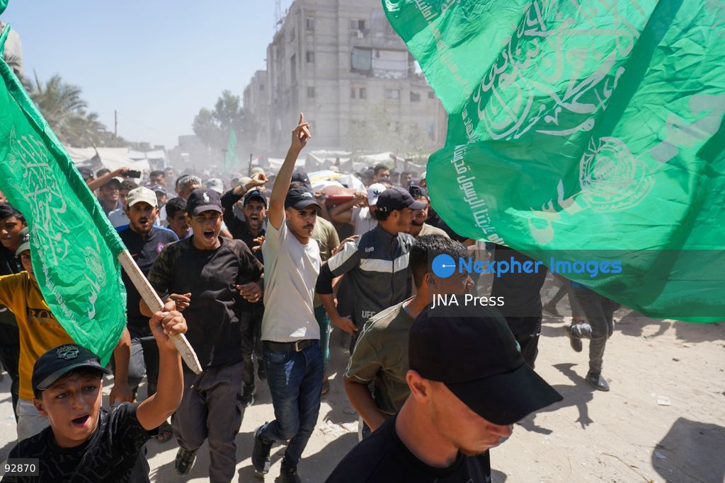 KHAN YOUNIS, GAZA STRIP, PALESTINE, SEPTEMBER 16, 2026: Mourners attend the funeral of Nael Abu Obeid in Khan Younis in the southern Gaza Strip. Abu Obeid was identified by Palestinian sources as a commander in the Al-Qassam Brigades, the armed wing of Hamas. Photo by Ramzi Abu Amer / JNA Press. (Photo by Ramzi Abu Amer/JNA Press via Nexpher Images)