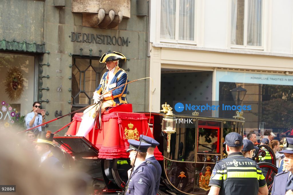 Members of the Dutch royal family travel in a horse-drawn carriage during the royal procession on Prinsjesdag in The Hague, Netherlands, September 15, 2026. (Photo by Liona Li/TMHK via Nexpher Images)