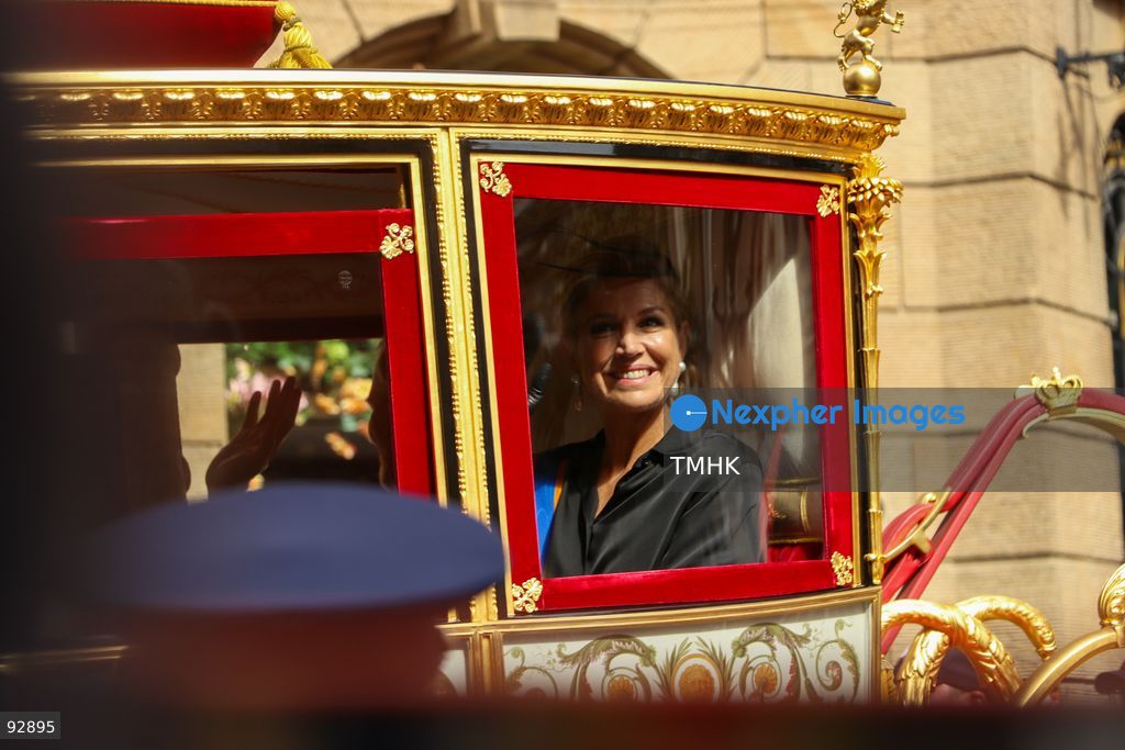 Members of the Dutch royal family travel in a horse-drawn carriage during the royal procession on Prinsjesdag in The Hague, Netherlands, September 15, 2026. (Photo by Liona Li/TMHK via Nexpher Images)