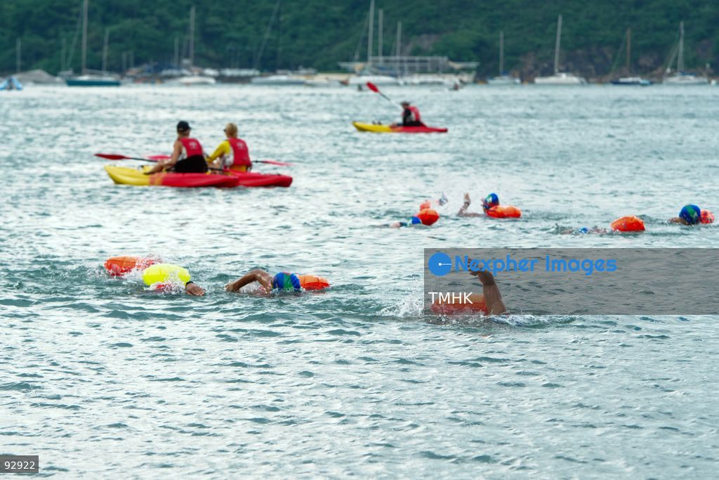 A general view of the third Italian Sports Day Open Water Swimming Competition at Deep Water Bay in Hong Kong on September 13, 2026. More than 200 amateur and professional swimmers took part in the 400-metre and 1,500-metre events. (Photo by Zulu Lo/TMHK via Nexpher Images)