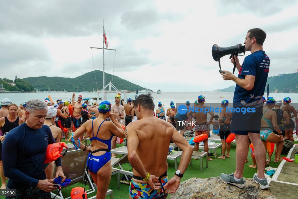 A general view of the third Italian Sports Day Open Water Swimming Competition at Deep Water Bay in Hong Kong on September 13, 2026. More than 200 amateur and professional swimmers took part in the 400-metre and 1,500-metre events. (Photo by Zulu Lo/TMHK via Nexpher Images)