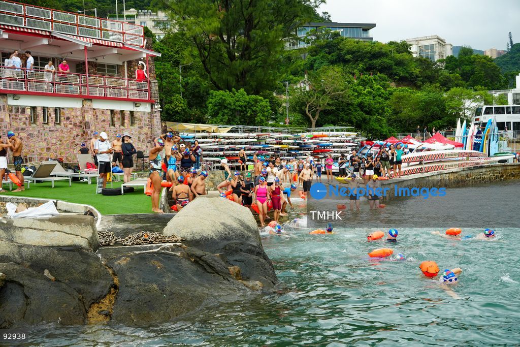 A general view of the third Italian Sports Day Open Water Swimming Competition at Deep Water Bay in Hong Kong on September 13, 2026. More than 200 amateur and professional swimmers took part in the 400-metre and 1,500-metre events. (Photo by Zulu Lo/TMHK via Nexpher Images)