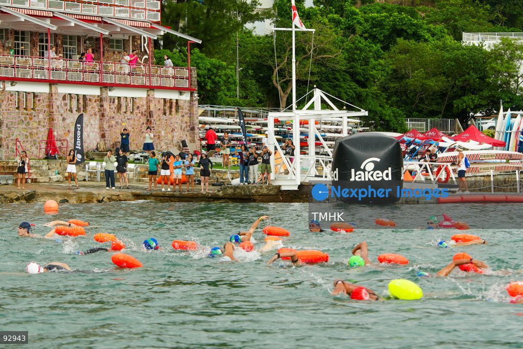 A general view of the third Italian Sports Day Open Water Swimming Competition at Deep Water Bay in Hong Kong on September 13, 2026. More than 200 amateur and professional swimmers took part in the 400-metre and 1,500-metre events. (Photo by Zulu Lo/TMHK via Nexpher Images)