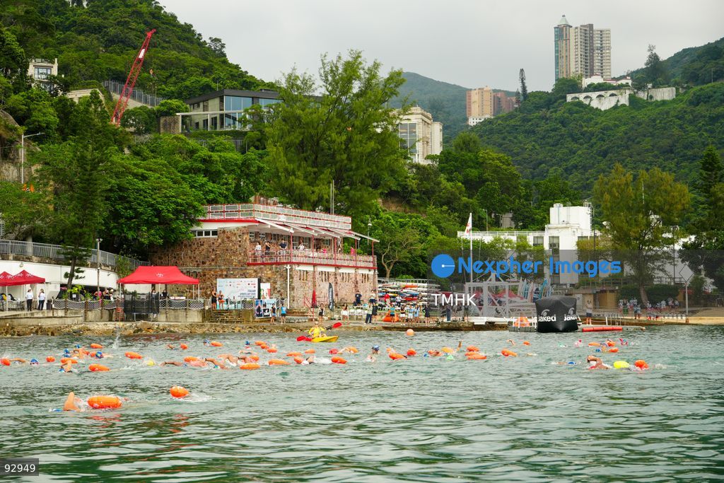 A general view of the third Italian Sports Day Open Water Swimming Competition at Deep Water Bay in Hong Kong on September 13, 2026. More than 200 amateur and professional swimmers took part in the 400-metre and 1,500-metre events. (Photo by Zulu Lo/TMHK via Nexpher Images)