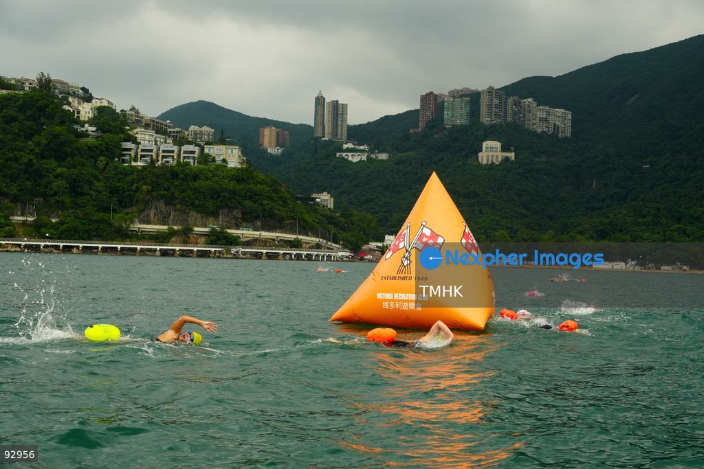 A general view of the third Italian Sports Day Open Water Swimming Competition at Deep Water Bay in Hong Kong on September 13, 2026. More than 200 amateur and professional swimmers took part in the 400-metre and 1,500-metre events. (Photo by Zulu Lo/TMHK via Nexpher Images)