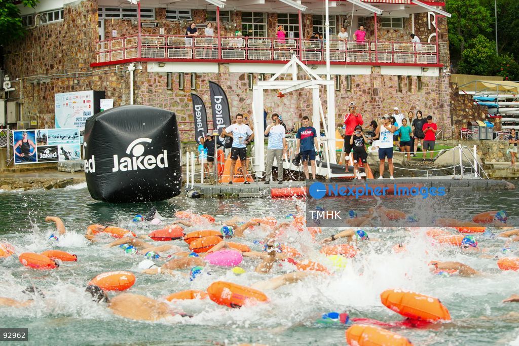 A general view of the third Italian Sports Day Open Water Swimming Competition at Deep Water Bay in Hong Kong on September 13, 2026. More than 200 amateur and professional swimmers took part in the 400-metre and 1,500-metre events. (Photo by Zulu Lo/TMHK via Nexpher Images)